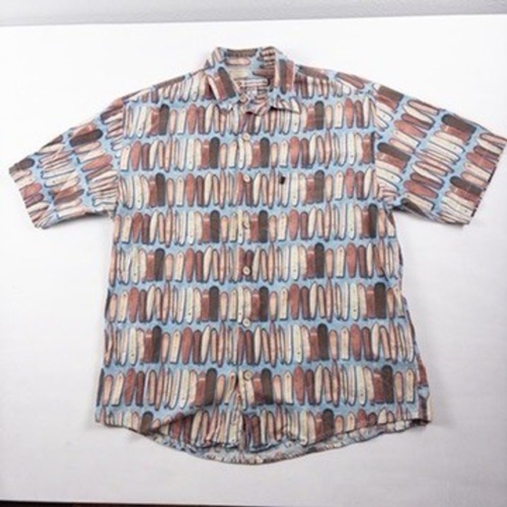 Vintage Duke Kahanamoku Shirt Mens L Blue Surfboard Print Silk Cotton Aloha Surf